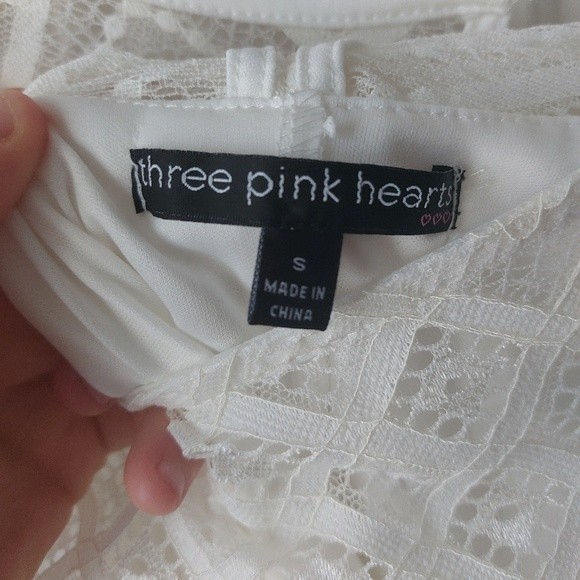 Three Pink Hearts - Ivory/White Lace Mini Dress - Picture 5 of 5